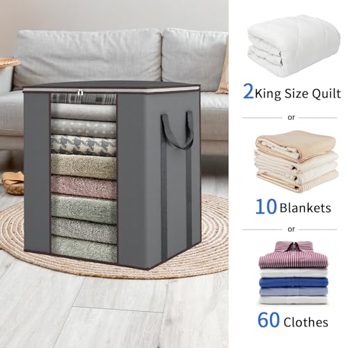 Fixwal Extra Large Blanket Storage Bags 120L Comforter Storage Bags with Reinforced Handles Breathable Clothes Storage Containers for King Comforter Bedding Pillow Sheet Grey - color: Grey, style: 1pcs