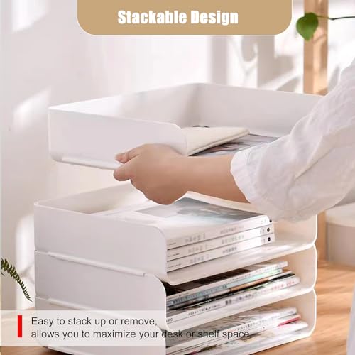 4 Tier Desk Organizer, Stackable Paper Tray Organizer for Document, Letter, A4 File Paper, Desk Accessories, Notes, Pens (White, 4 Pack) - color: White, size: 4 Count (Pack of 1)