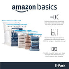 Amazon Basics Vacuum Storage Bags for Clothes, Compression Zipper with Hand Pump, Medium, White, Sky Blue, 5-Pack - size: Medium