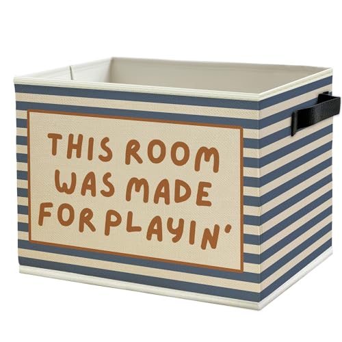 Blue Striped Kids Playroom Storage Bins Box with Handles, This Room Was Made for Playing Collapsible Basket Organizer for Kids Nursery Bedroom Bathroom Playroom Toys Books Clothes - color: Color15