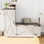 GOODONE 52"Farmhouse Shoe Cabinet with Bench, L-shaped Shoe Storage Bench with Umbrella Stands, Tall Shoe Organizer Cabinet with Adjustable Shelves for Entryway, Living Room, and Stairwell(Brown Gray) - color: Brown and Gray