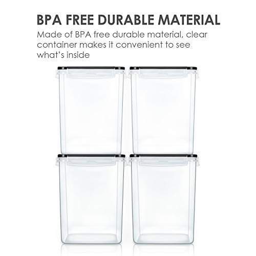 Vtopmart 4 PCS Large Food Storage Containers 5.2L / 175oz, 4 Pieces BPA Free Plastic Airtight Canisters for Flour, Sugar, Baking Supplies, Rice with Lids, 4 Measuring Cups and 24 Labels, Black - color: Black, size: 5.2L