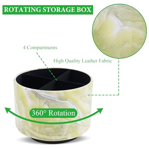 Round Leather Art Supply Organizer,Remote Control Holder,360-degree Rotating Pen Organizer with 4 Compartments(1-Marble Geen) - color: 1-Marble Geen