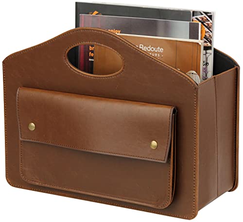 HofferRuffer Magazine Basket Holder, Foldable Magazine Rack, Document File Holder Organizer, File Folder, Newspaper Storage Bin Organizer for Home or Office (Brown) - color: Brown