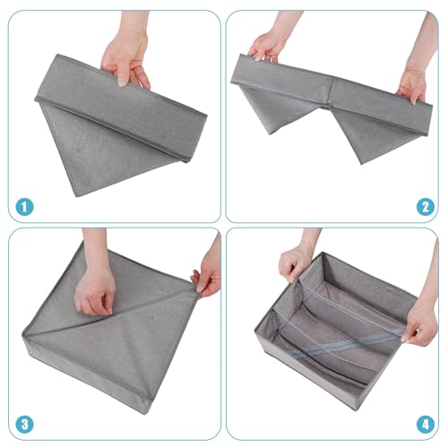 Bra Storage Drawers Organizer for Clothing Underwear Dresser Drawer Organizer Dividers Foldable Storage Cube Bins for Bra, Underwear,3 Pack （Grey） - color: Grey, size: 3 Pack ( 9 Cell)