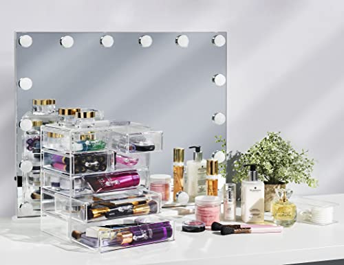Sorbus Acrylic Makeup Organizer Set, 7-Drawer Vanity & Countertop Cosmetic Storage with Small & Wide Drawers, Clear Makeup Storage for Brushes, Lipsticks, Jewelry – Holiday Gift for Women & Teens - color: Clear, style: 3 Large, 4 Small Drawers