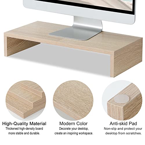 TEAMIX 20 Inch Wood Monitor Stand Riser, Wooden Desktop Stand for PC/TV/Laptop/Printer, Cozy Monitor Riser with Storage, Computer Stand Space-Saving - color: Maple, size: 20 inch