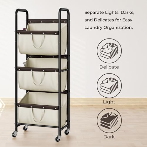 GRANNY SAYS 3 Tier Laundry Sorter, Laundry Basket with Wheels, Laundry Room Organization and Storage, 3 Section Rolling Laundry Cart for Dorm, Bathroom, Bedroom, Closet, Beige - color: Beige