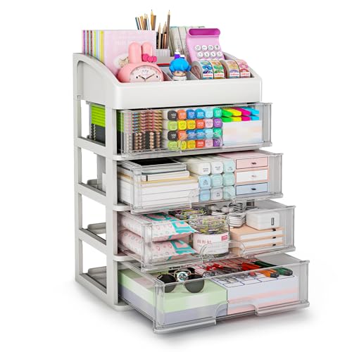 Desk Organizer with 4 Drawer Storage, Desktop Drawers Organizer for Office/School Supplies, Plastic Stationary Makeup Organizer, Desk Storage Box Organizer for Office, School, Bathroom - color: 5 Layers with 4 Drawers