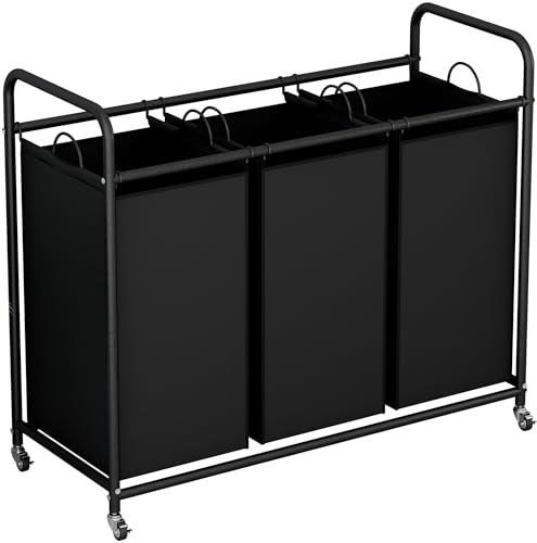 LINZINAR 3-Bag Laundry Basket, Black Laundry Hamper, 35.6 Gal(135 L) Laundry Sorter Cart Laundry Room Organization with Heavy Duty Rolling Lockable Wheels and Removable Bags - size: 3 Bags Black