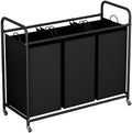 LINZINAR 3-Bag Laundry Basket, Black Laundry Hamper, 35.6 Gal(135 L) Laundry Sorter Cart Laundry Room Organization with Heavy Duty Rolling Lockable Wheels and Removable Bags - size: 3 Bags Black