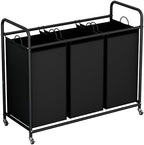 LINZINAR 3-Bag Laundry Basket, Black Laundry Hamper, 35.6 Gal(135 L) Laundry Sorter Cart Laundry Room Organization with Heavy Duty Rolling Lockable Wheels and Removable Bags - size: 3 Bags Black