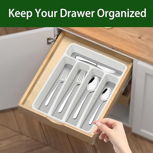 Loyareal Silverware Organizer 2 Pieces Utenisl Organizer Holder Kitchen Drawer Organizer Plastic Silverware Tray for Drawer Flatware Organizer 5 Compartment White - color: White, size: 5 Slots-2 Pack