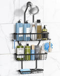 Shower Caddy Hanging - Never Rust Shower Hanging Organizer - Aluminum Over the ShowerHead Caddy with Soap Basket and 6 Hooks for Razor/Sponge (Black) - color: Black