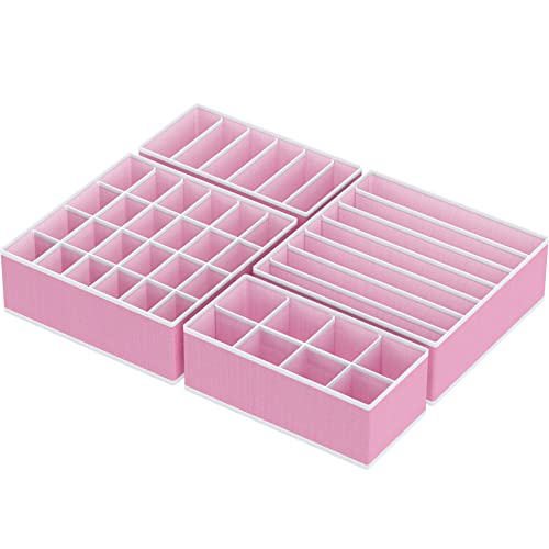 Simple Houseware 4-Pack Drawer Organizer Set - Closet Dividers for Underwear, Socks, Bras, Scarves, Ties - Foldable Non-Woven Storage Boxes, Pink - color: Pink, size: 4 Pack