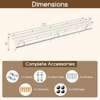 COSTWAY Closet Shelves Wall Mounted, Closet Shelf with Hanging Rod, Ventilated Metal Wire Shelving Kit, Wire Wall Shelf for Laundry Room, Bedroom, Home, Mounting Accessories Included (6 ft x 12 in) - size: 6 ft x 12 in