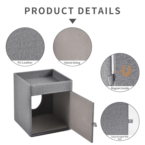 Tissue Box Cover with Storage Tray Square Tissue Box Holder PU Leather Facial Tissues Organizer Tray for Bathroom Vanity Bedroom Office Car,Stylish Napkin Caddy Decorative Organizer (Grey) - color: Grey
