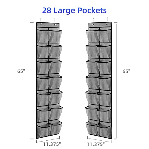 KEEPJOY Over the Door Shoe Organizer, Hanging Shoe Organizer with 4 Hooks,Door Shoe Holder with 14 Mesh Deep Pockets Closet Door Shoe Storage Bag (Grey-2Pack) - color: Grey-2pack of 14 pockets