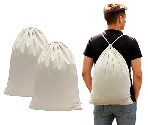 COTTON CRAFT Large Laundry Bag Backpack - 2 Pack Heavy Duty Durable Canvas Drawstring Closure Laundry Bag - Washable Utility Sack, College Dorm Hamper, Travel Laundry Organizer -18x24 inches - Natural - size: Backpack / 2 Pack