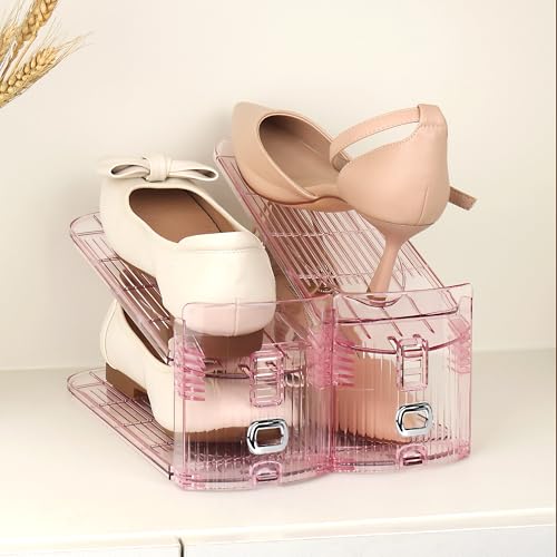 Yes!Fresh Shoe Slot Organizer, Boutique Display Style Shoe Stacker for A Pair of Shoes, Separable Shoe Rack for Closet Organization, 3 Adjustable Narrow Shoe Rack (Pink, 2 Pack) - color: Pink, size: 2 Pack
