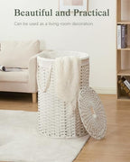SETVSON Large Laundry Hamper Laundry Basket Round 34.3 Gal (130 L) Handwoven Wicker Laundry Baskets Rattan Laundry Basket with Laundry Bag Handles 2 Mesh Bags for Living Room Bedroom White - color: White, size: 130L