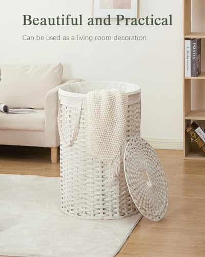 SETVSON Large Laundry Hamper Laundry Basket Round 34.3 Gal (130 L) Handwoven Wicker Laundry Baskets Rattan Laundry Basket with Laundry Bag Handles 2 Mesh Bags for Living Room Bedroom White - color: White, size: 130L