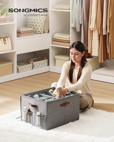 SONGMICS Shoe Organizer for Closet, Shoe Storage Bin, Fits 16 Pairs, Fabric Container with Handles and Clear Cover, Adjustable Dividers, Customizable, Dove Gray ULSP555G01 - color: Dove Gray, size: 1 Pack