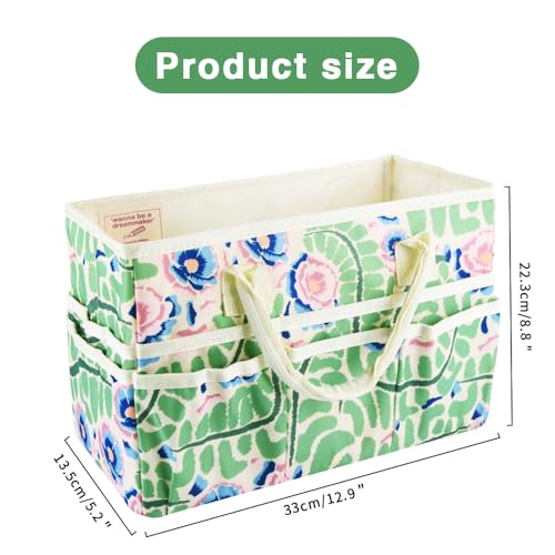 E-WEICHEN Craft Organizer Tote Bag Art Storage Caddy with Multiple Pockets Containers for Art,Craft,and Office Supplies Storage.Green Leaves Flower - color: Green Leaves Flower