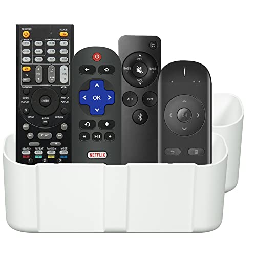 suptek Remote Control Holder Wall Mount，Hole-Free TV Remote Holder for 3 or 4 Remotes, White, Quantity 2, (S4W2) - color: White-2 Pack