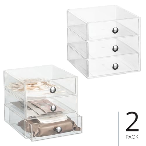 iDesign Stackable 3-Drawer Makeup Organizer for Bathroom or Vanity Storage - Set of 2 - Clear - color: Clear, style: Pack of 2