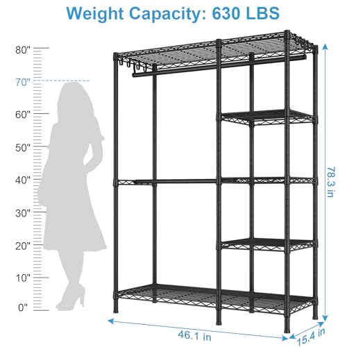 Ulif F2 Clothes Rack, 5 Tiers Heavy Duty Garment Rack for Bedroom, Freestanding Adjustable Closet Storage Organizer, 46.1" W x 15.4" D x 78.3" H, Load 630lbs, Upgraded Black - color: Black