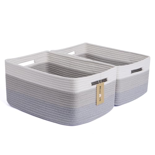 MiniArk Large Storage Baskets for Shelves, Closet Organizers Bins for Clothes Blanket Towels, Baby Nursery, Toy Baskets Box, Woven Rope Baskets, 17 x 13 x 7.5”, 2 Packs Gradient Grey - color: Gradient Grey, size: 2pcs-L17×W13×H7.5"