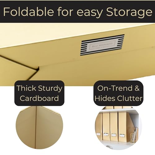 BLU MONACO | Gold Cardboard Magazine File Holder Set of 4 | Vertical Magazine File Holder for Shelves | Standing File Holder Desk Organizer - color: Gold