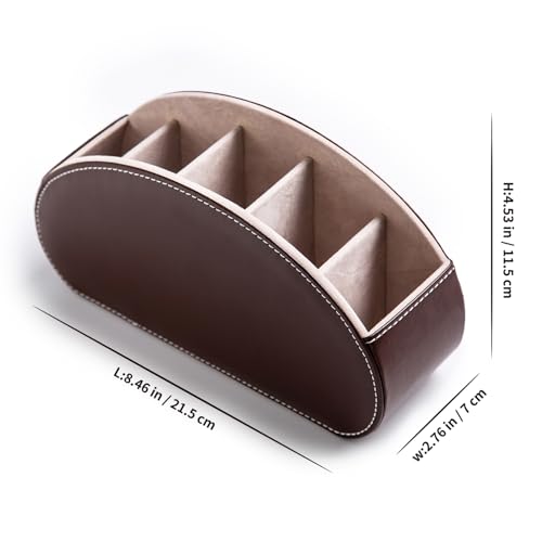 Remote Control Holders Organizer Box with 5 Compartment PU Leather Multi-functional Office Desk Storage Caddy Store Tv Remote for Media Player,Brush,Pencil,Glassees&Office Supplies (Dark Brown) - color: Dark Brown, size: S