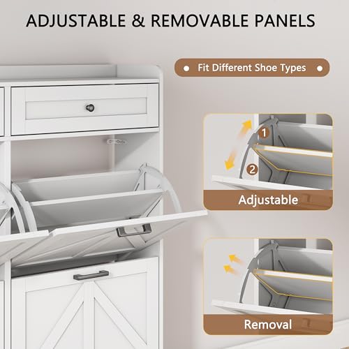 Shoe Cabinet with 6 Flip Drawers & 2 Top Drawers, 57" Tall Freestanding Narrow Wooden Shoe Storage Organizer for Entryway, Hidden Slim Shoe Rack for Front Door Entrance, Hallway, Living Room, White - color: White, size: 6 Flip Drawers