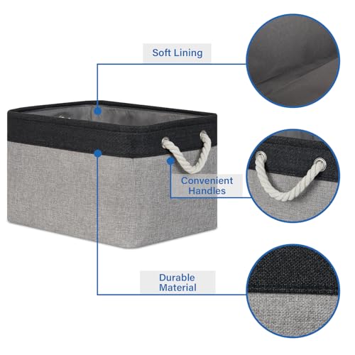 Temary Fabric Storage Baskets 4Pack Storage Bins Decorative Basket for Gift, Clothes Bin with Rope Handle, Rectangle Baskets for Storage, Blankets(Black&Gray,15x11x9.5 inch) - color: black&grey, size: 15"L x 11"W x 9.5"H