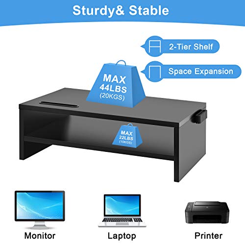Marbrasse Monitor Stand Riser, 16.5 Inch 2 Tier Computer Printer Shelf Stand for Laptop Computer Screen Storage, Desktop Stand with Phone Holder and Cable Management Black - color: Black