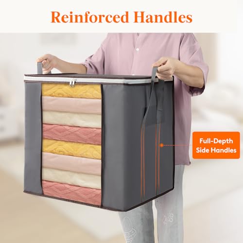 Lifewit 100L Extra Large Blanket Storage Bags, Foldable Comforter Storage with Reinforced Handles, Clothes Storage Containers for King Comforter, Bedding, Pillow, Sheet, Storage Bin with Lids 4 Pack - size: 100L