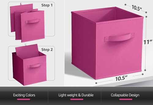 Sorbus Foldable Storage Cubes - 6 Pink Storage Bins for Organizing Pantry, Closet, Shelf, Nursery, Playroom, Toy Box, Cubby - 11 Inch Collapsible Fabric Baskets with Handle - color: Pink, size: 11 Inch