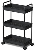 Ronlap 3 Tier Slim Rolling Storage Cart with Wheels Plastic Utility Cart Organizer for Snack Craft Art Postpartum Baby Diaper Nail Makeup in Bathroom Laundry Room Kitchen Bedside Narrow Space, Black - color: Black