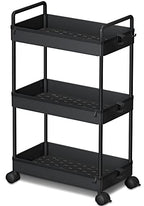 Ronlap 3 Tier Slim Rolling Storage Cart with Wheels Plastic Utility Cart Organizer for Snack Craft Art Postpartum Baby Diaper Nail Makeup in Bathroom Laundry Room Kitchen Bedside Narrow Space, Black - color: Black