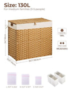 Greenstell Laundry Hamper with lid, No Install Needed, 130L Wicker Laundry Baskets Foldable 2 Removable Liner Bags, 2 Section Clothes Hamper Handwoven Rattan Laundry Basket with Handles, Natural - color: Natural, size: 130L (26.2x13.3x24.0 Inches)