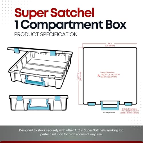 ArtBin Super Satchel 1 Compartment Box Clear Craft Organizer Storage Case (Pack of 3) - color: Aqua Accents, size: 3 Pack