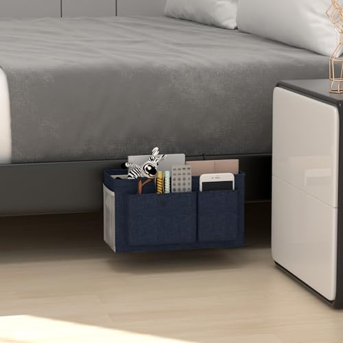 Edudif Bedside Caddy Bedside Organizer with Fixed Straps & Water Bottle Holder, Bunk Bed Caddy ideal for Home, Dorm, Hospital, Crib, Versatile Bedside Storage Solution (Navy) - color: Navy