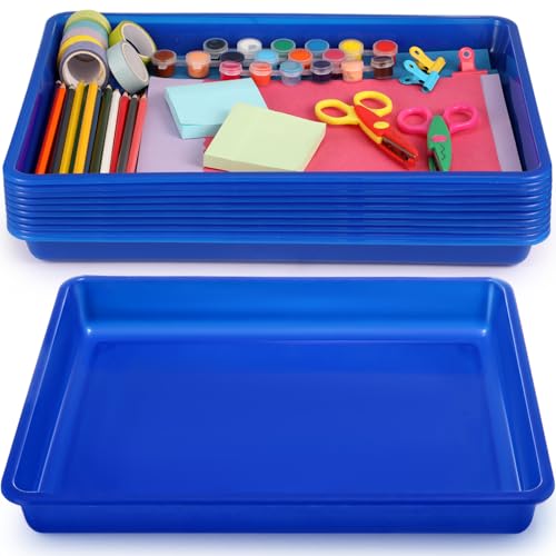 Hoteam 10 Pcs Flat Storage Organizer Tray Bin Paper Tray for Classroom Plastic Stackable File Organizer for School Office Teacher Book Organization(Blue,16.14 x 11.81 x 1.38 Inch) - color: Blue, size: 16.14 x 11.81 x 1.38 Inch