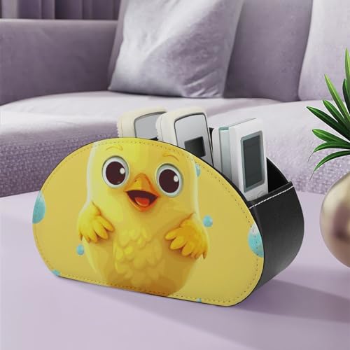 PU Leather Remote Control Organizer Box 5-Slot Multifunctional Cute Yellow Chicken Storage Holder for TV/DVD/Accessories Stylish Desk Decor for Living Room, Bedroom, Office - color: Cute Yellow Chicken