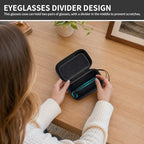 GWCASE Travel Glasses Organizer & Contact Lens Case - Adjustable Slots, Built-in Mirror, Tweezers, Solution Bottle & Hand Strap, Universal Fits Eyelasses/Sunglasses for Men & Women – Black - color: Black