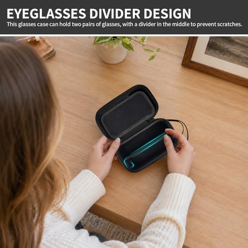 GWCASE Travel Glasses Organizer & Contact Lens Case - Adjustable Slots, Built-in Mirror, Tweezers, Solution Bottle & Hand Strap, Universal Fits Eyelasses/Sunglasses for Men & Women – Black - color: Black