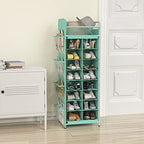 Simple Houseware 16 Cube Shoe Stand Tower Rack 8 Tier with Top Shelf and Side Hanging Pockets, Turquoise - color: Turquoise