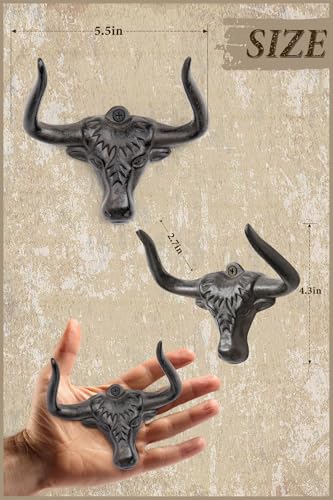 Cast Iron Coat Hooks Wall Mount 2 Pack Outdoor Western Decorative Wall Hooks Heavy Duty Towel Hooks for Bathroom Entryway Closet Cow Bull Animal Hooks Western Rustic Farmhouse Wall Decor, Antique Rust - color: Antique Rust